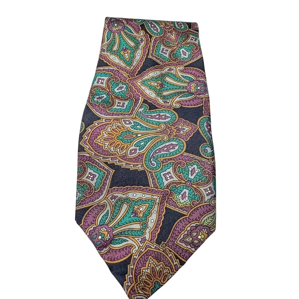 Vintage Christian Dior Tie Mens Silk Paisley Purple Green Monsieur 90s USA‎